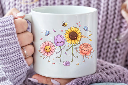 Cute Kawaii Flowers PNG Sweet Floral Sublimation Design