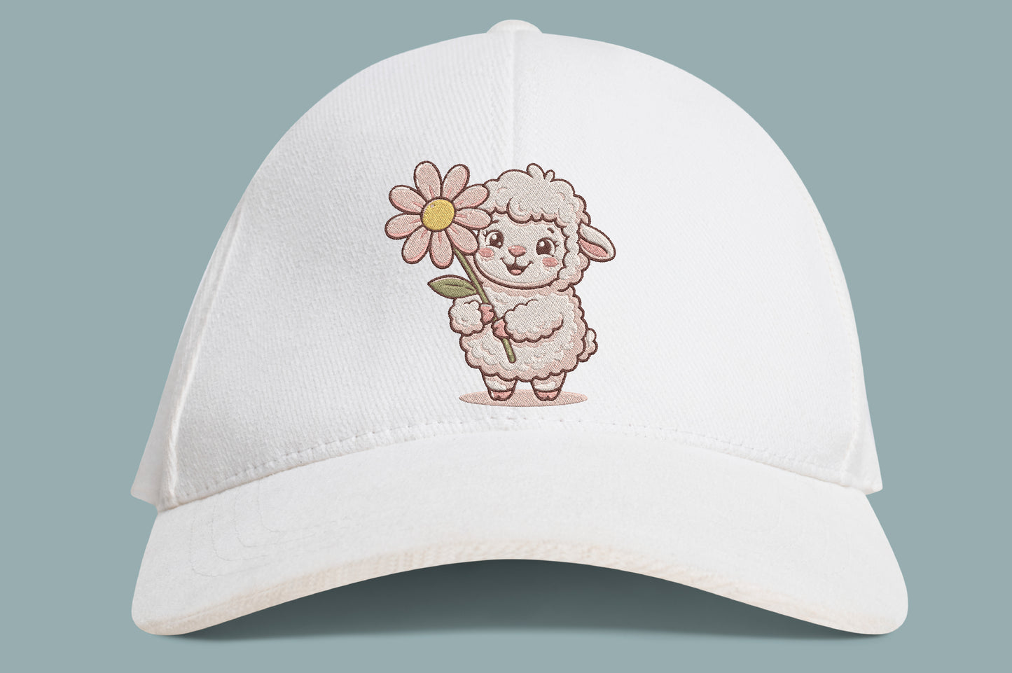 Cute Lamb with Daisy Flower Embroidery Design – Adorable Lamb & Floral Machine Embroidery Pattern, Farm Animal Embroidery Design