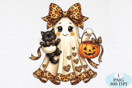 Cute Leopard Ghost Halloween PNG