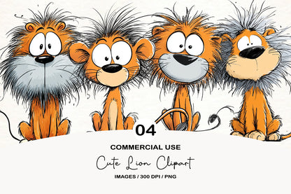 Cute Lion Clipart PNG Bundle | Adorable Watercolor Lion Clipart | Kawaii Lion PNG