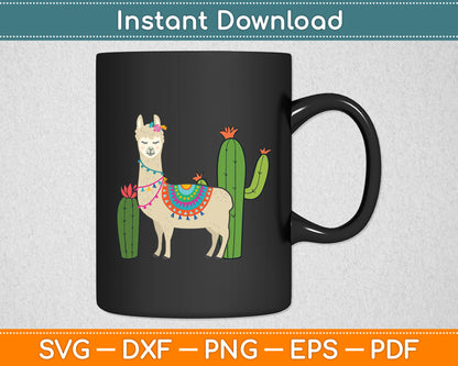 Cute Llama With Flower & Cactus Llama Lover Svg Digital Cutting File