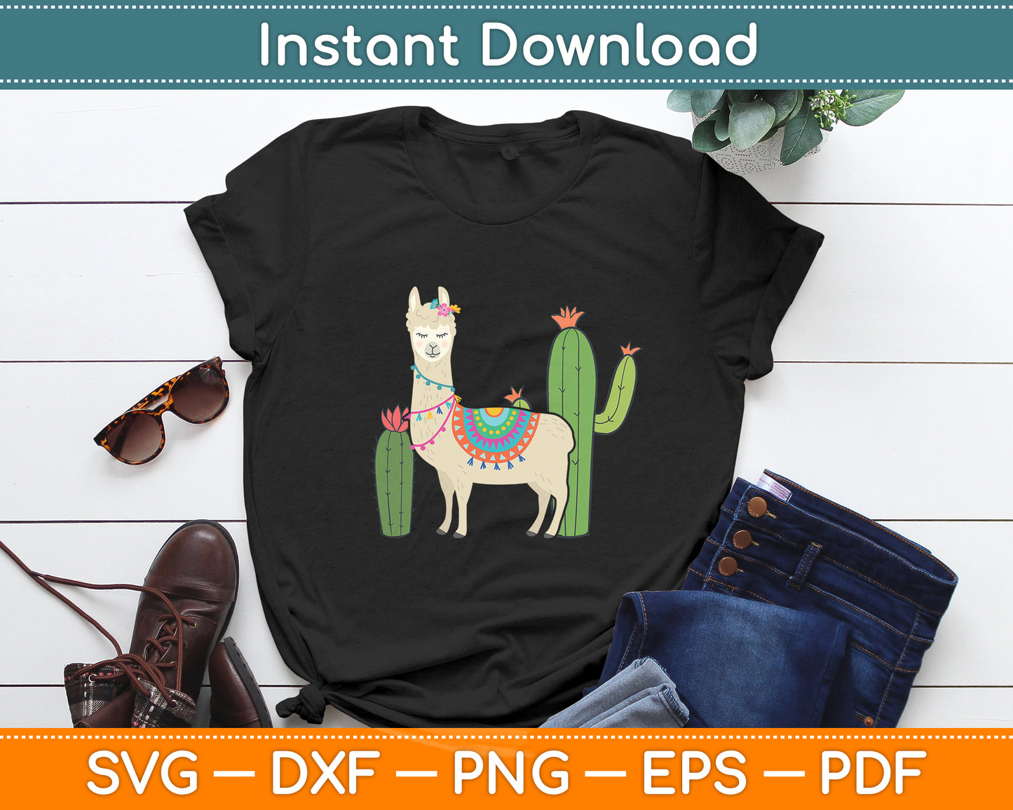 Cute Llama With Flower & Cactus Llama Lover Svg Digital Cutting File
