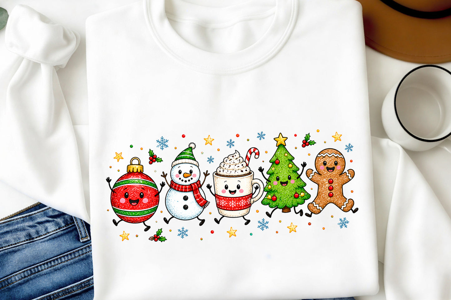 Cute Merry Christmas Doodles PNG Christmas Characters Sublimation