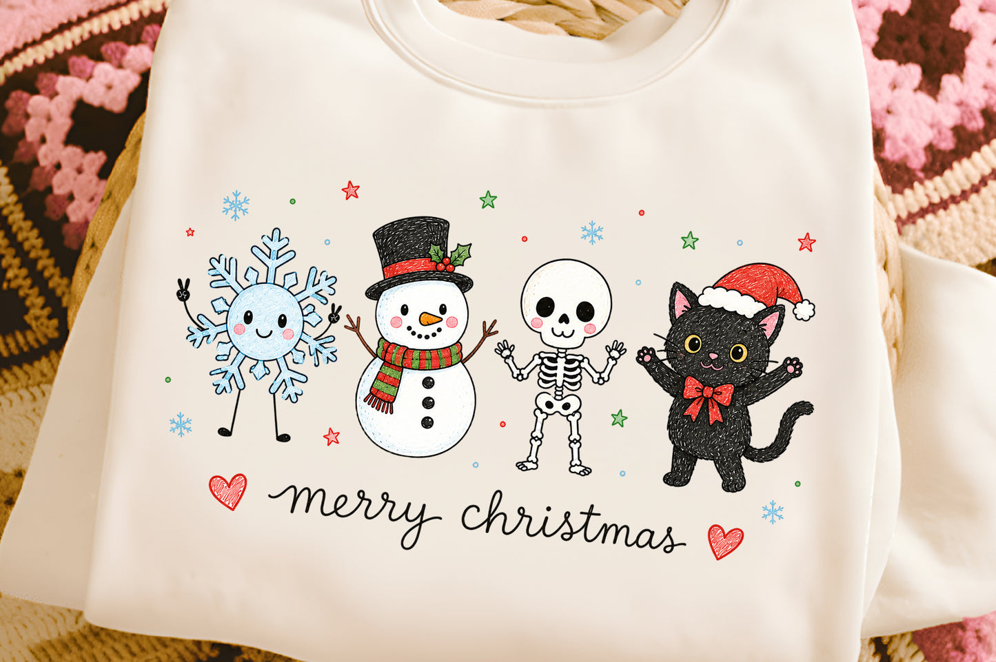 Cute Merry Christmas PNG, Snowman Skeleton Cat Christmas Sublimation Design