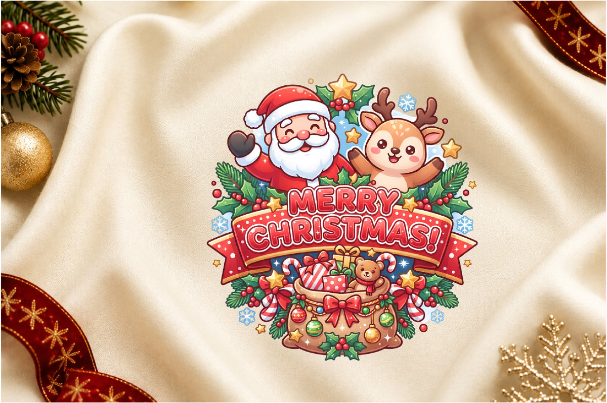 Cute Santa and Reindeer Christmas PNG