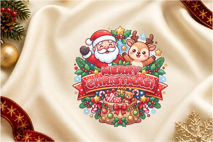 Cute Santa and Reindeer Christmas PNG