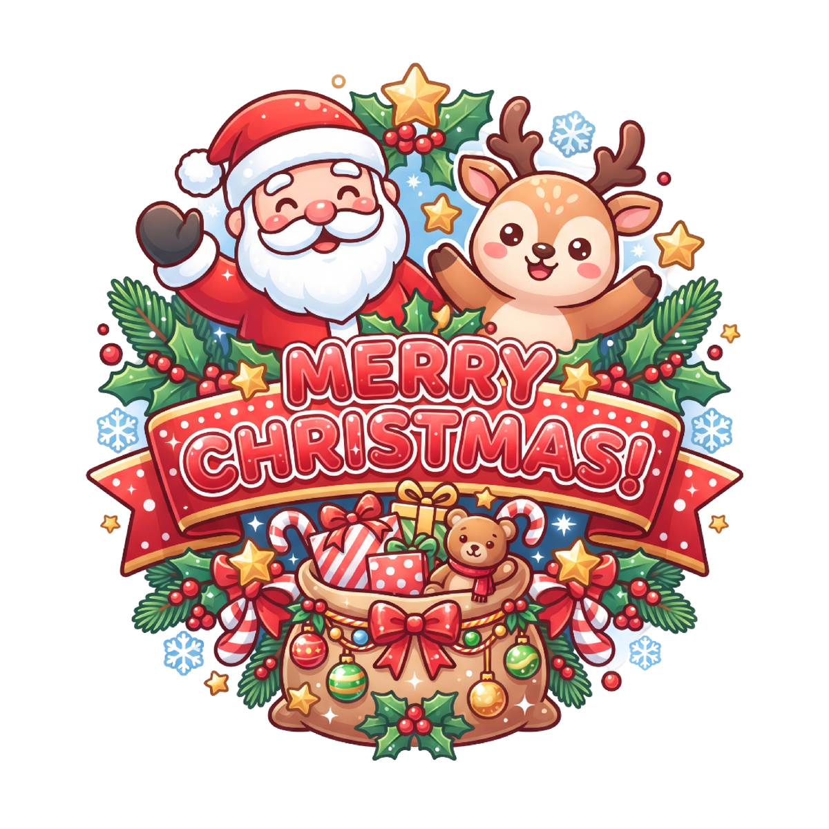 Cute Santa and Reindeer Christmas PNG