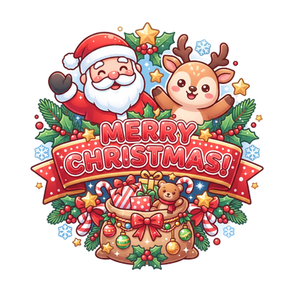 Cute Santa and Reindeer Christmas PNG