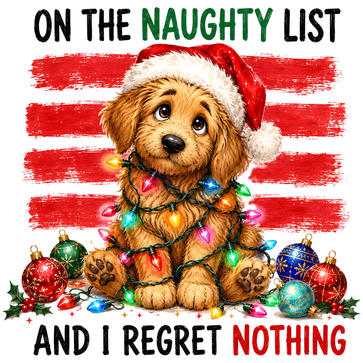 On The Naughty List Christmas Dog PNG