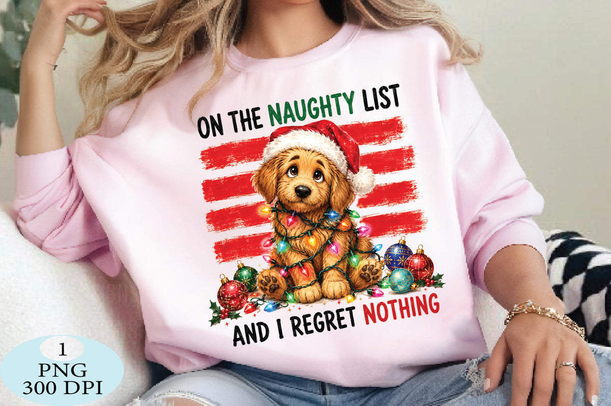 On The Naughty List Christmas Dog PNG