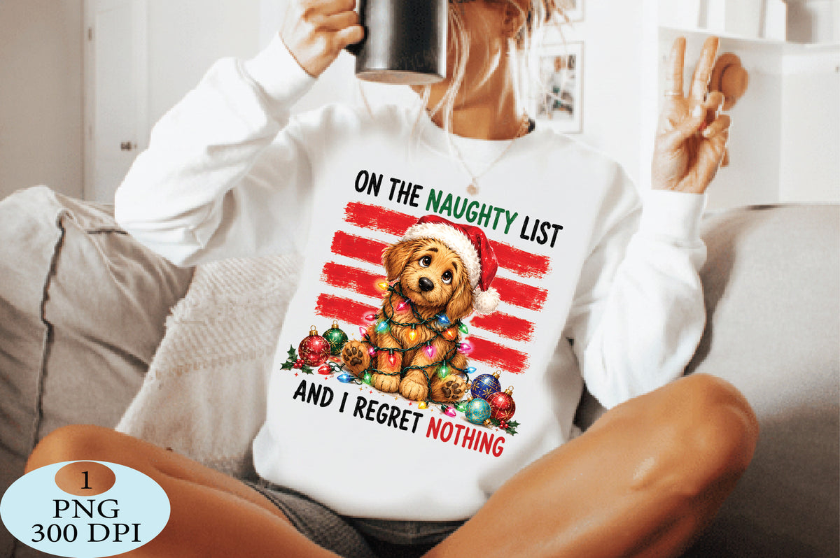 On The Naughty List Christmas Dog PNG