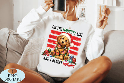 On The Naughty List Christmas Dog PNG