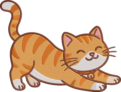 Cute Orange Cat Embroidery Design, Adorable Stretching Cat Machine Embroidery Pattern, Cute Tabby Cat Embroidery Design