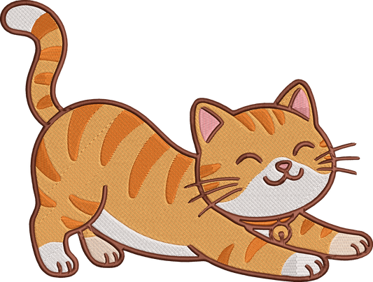 Cute Orange Cat Embroidery Design, Adorable Stretching Cat Machine Embroidery Pattern, Cute Tabby Cat Embroidery Design