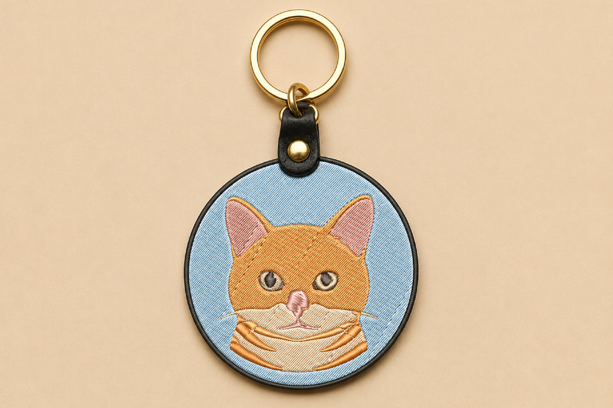 Cute Orange Cat Key Ring Embroidery