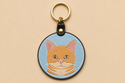 Cute Orange Cat Key Ring Embroidery