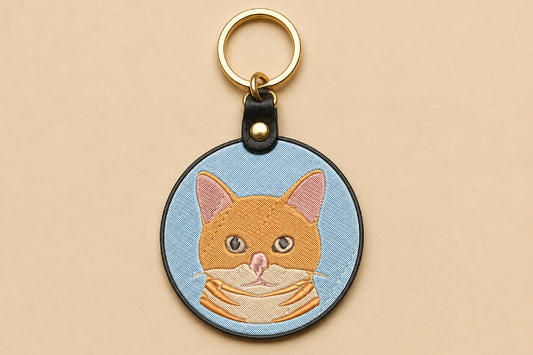 Cute Orange Cat Key Ring Embroidery