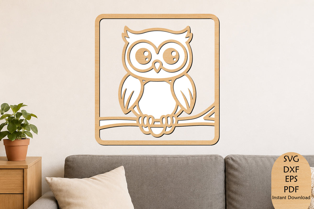 Cute Owl Wall Art SVG Laser Cut File