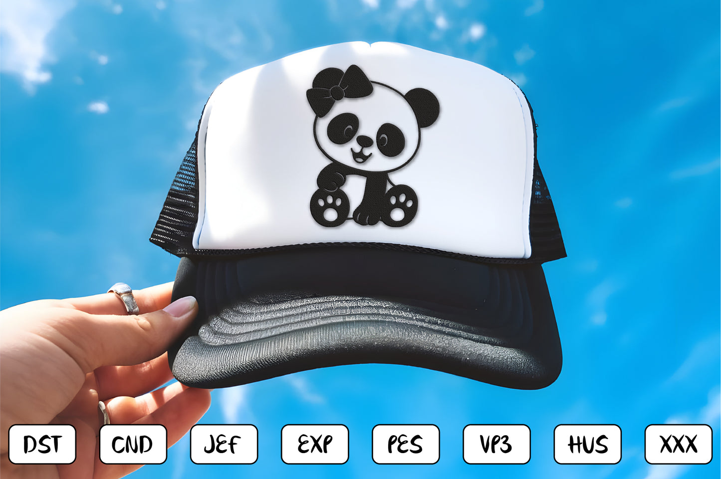 Cute Panda Embroidery Design – Adorable Panda Bear Machine Embroidery Pattern, Kawaii Panda Embroidery Design