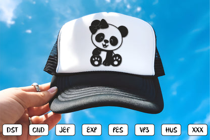 Cute Panda Embroidery Design – Adorable Panda Bear Machine Embroidery Pattern, Kawaii Panda Embroidery Design