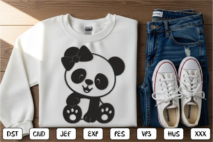 Cute Panda Embroidery Design – Adorable Panda Bear Machine Embroidery Pattern, Kawaii Panda Embroidery Design