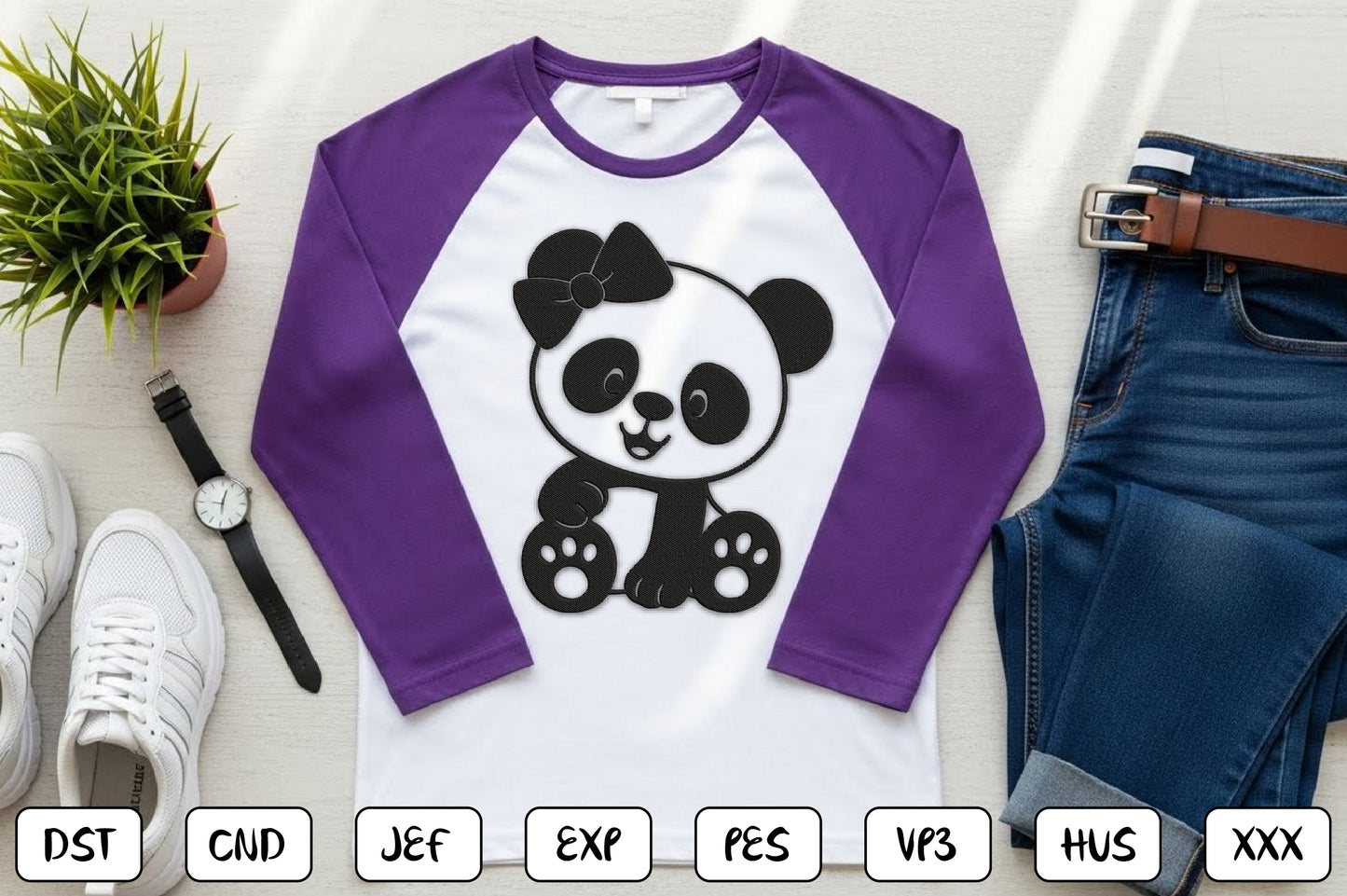 Cute Panda Embroidery Design – Adorable Panda Bear Machine Embroidery Pattern, Kawaii Panda Embroidery Design