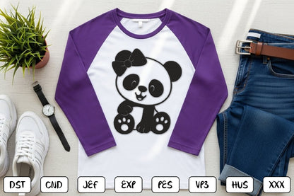 Cute Panda Embroidery Design – Adorable Panda Bear Machine Embroidery Pattern, Kawaii Panda Embroidery Design