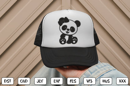 Cute Panda Embroidery Design – Adorable Panda Bear Machine Embroidery Pattern, Kawaii Panda Embroidery Design