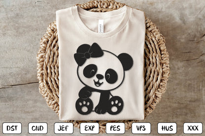 Cute Panda Embroidery Design – Adorable Panda Bear Machine Embroidery Pattern, Kawaii Panda Embroidery Design