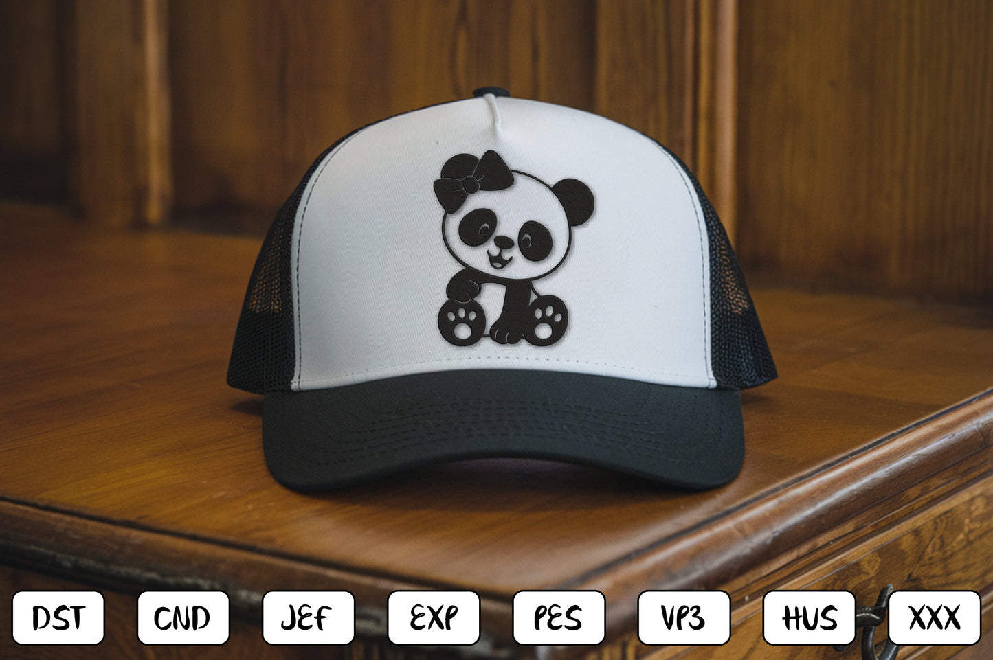 Cute Panda Embroidery Design – Adorable Panda Bear Machine Embroidery Pattern, Kawaii Panda Embroidery Design