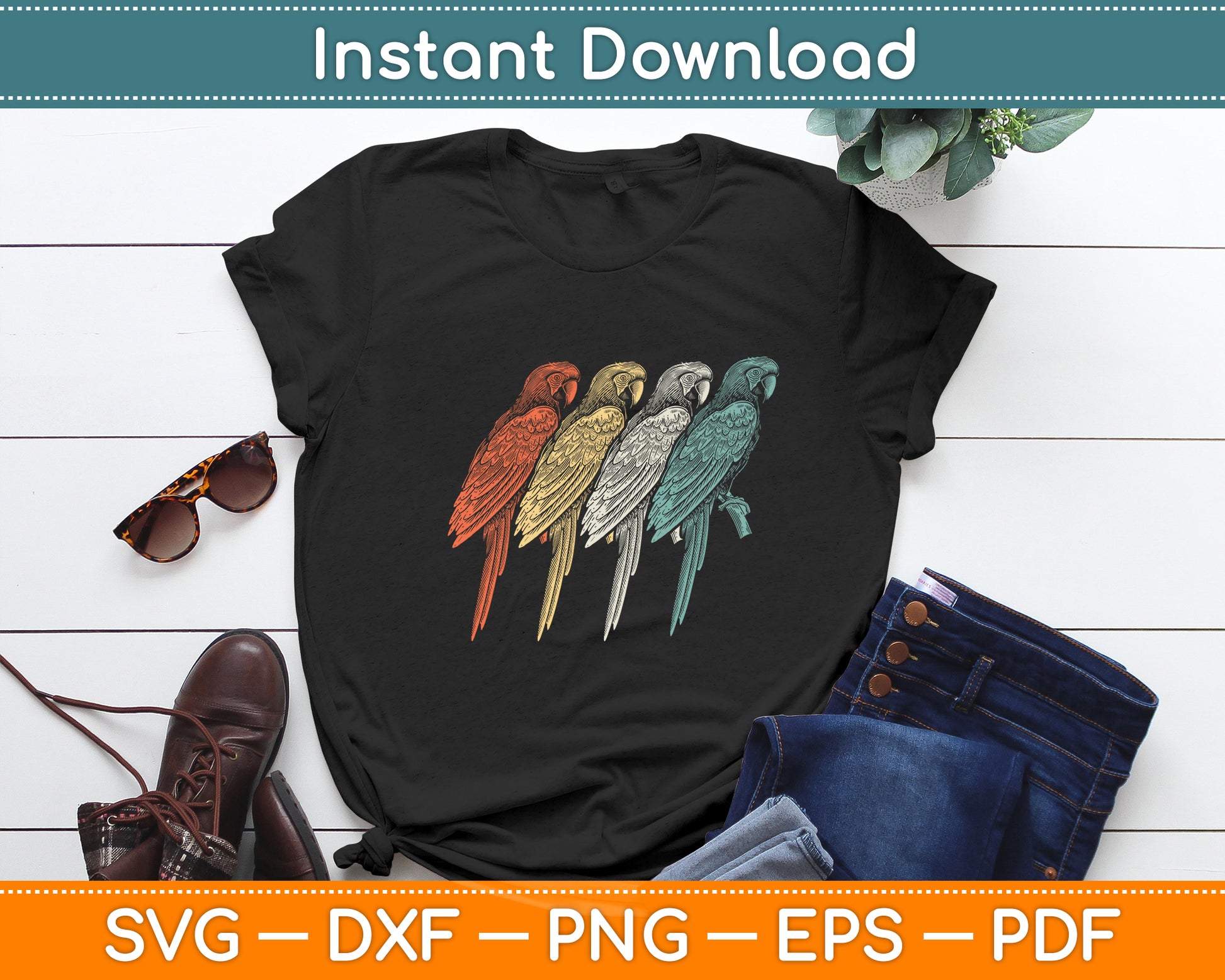Cute Parrots Parrot Lover Retro Vintage Parrot Bird Svg Digital Cutting File