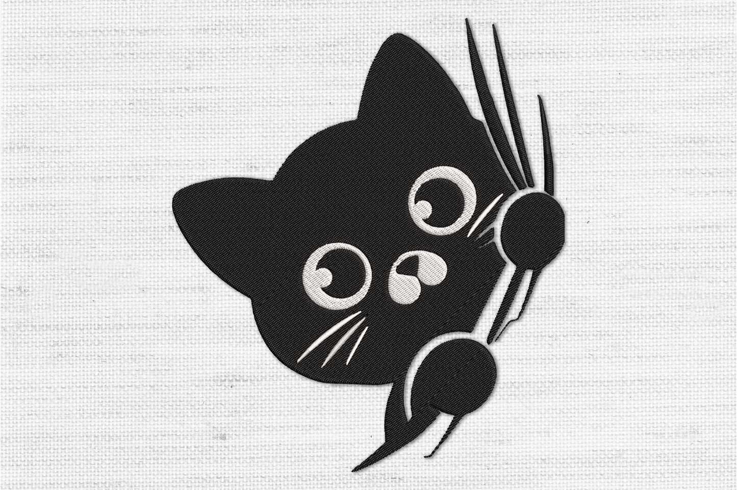 Cute Peeking Black Cat Embroidery Design – Adorable Halloween Kitty Machine Embroidery Pattern, Spooky Black Cat Embroidery Design