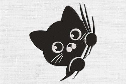 Cute Peeking Black Cat Embroidery Design – Adorable Halloween Kitty Machine Embroidery Pattern, Spooky Black Cat Embroidery Design