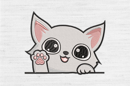 Cute Peeking Cat Embroidery Design – Adorable Kitty Machine Embroidery Pattern, Playful Peeking Cat Embroidery Design