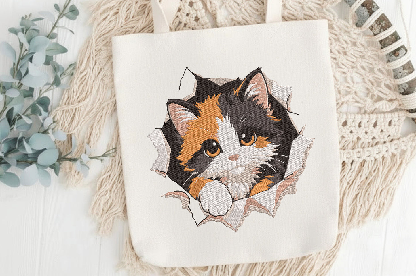 Cute Peeking Cat Embroidery Design – Adorable Cat Machine Embroidery Pattern, Playful Kitty Embroidery Design