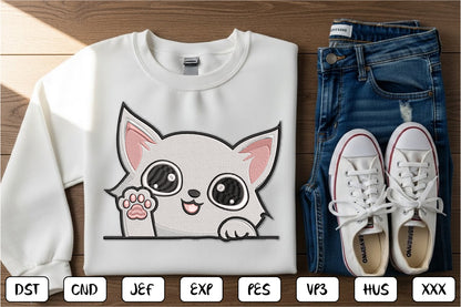 Cute Peeking Cat Embroidery Design – Adorable Kitty Machine Embroidery Pattern, Playful Peeking Cat Embroidery Design