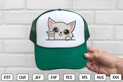 Cute Peeking Cat Embroidery Design – Adorable Kitty Machine Embroidery Pattern, Playful Peeking Cat Embroidery Design