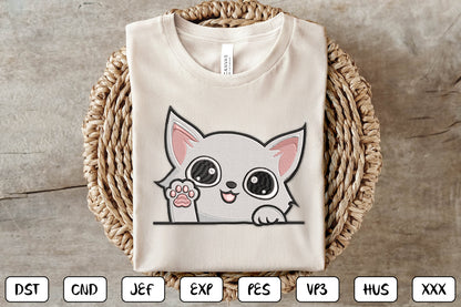 Cute Peeking Cat Embroidery Design – Adorable Kitty Machine Embroidery Pattern, Playful Peeking Cat Embroidery Design