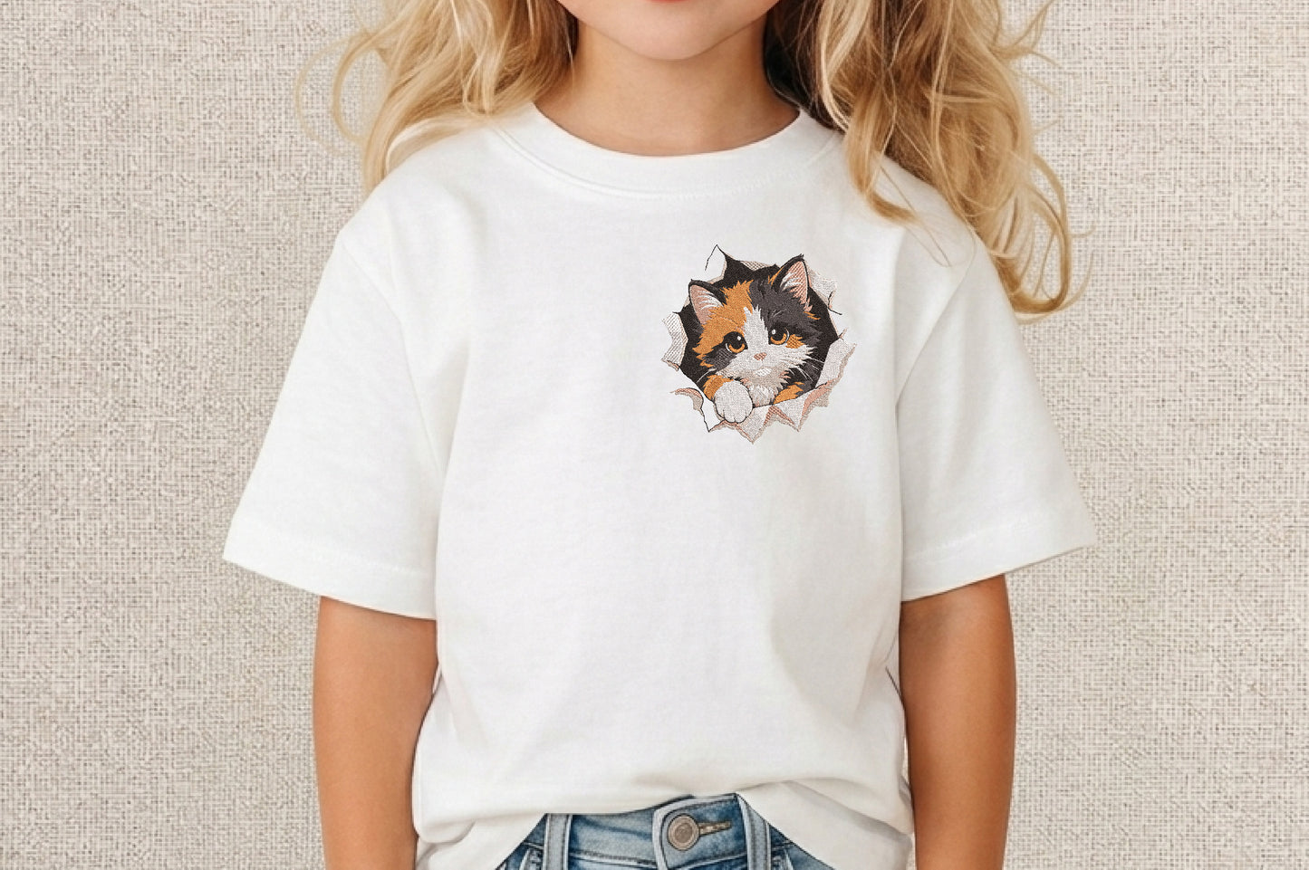 Cute Peeking Cat Embroidery Design – Adorable Cat Machine Embroidery Pattern, Playful Kitty Embroidery Design
