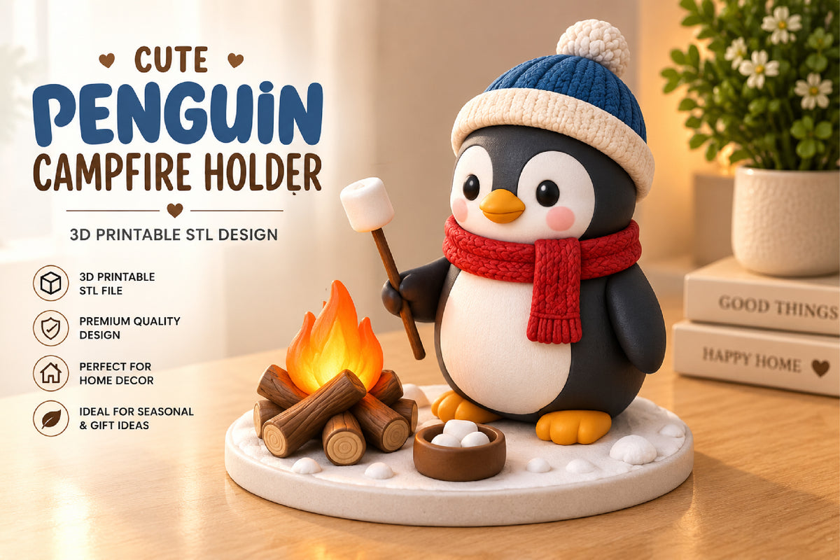 Cute Penguin Campfire Holder 3D STL File