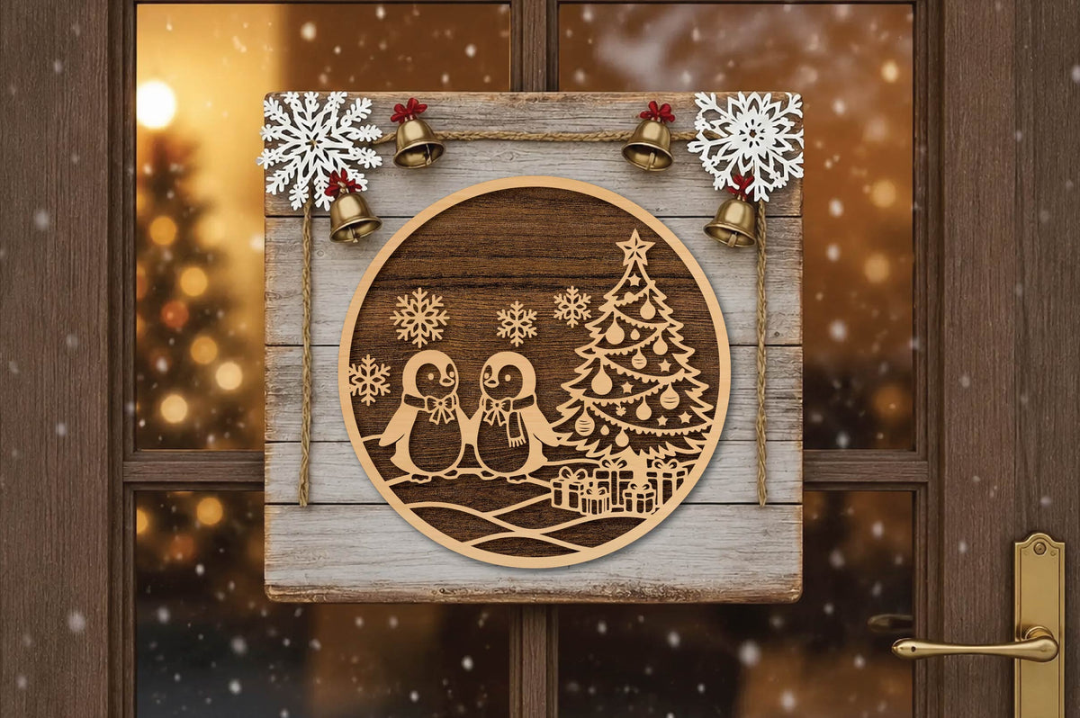 Cute Penguin Christmas Laser Cut SVG, Penguin Christmas Ornament Cut File, Winter Holiday Decor