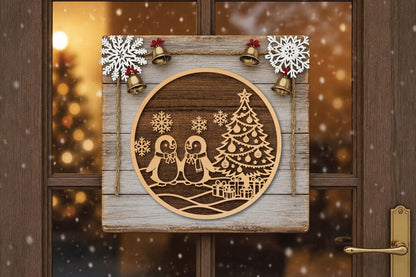 Cute Penguin Christmas Laser Cut SVG, Penguin Christmas Ornament Cut File, Winter Holiday Decor