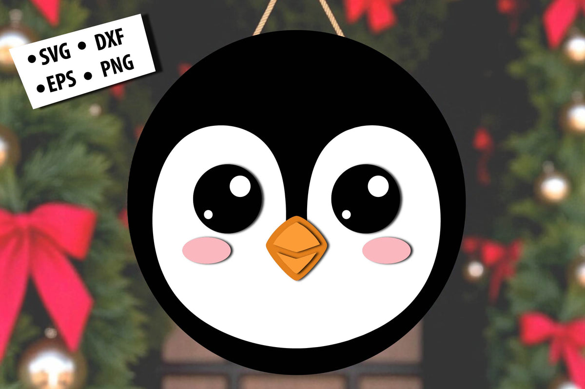 Cute Penguin Face Christmas Laser Cut SVG