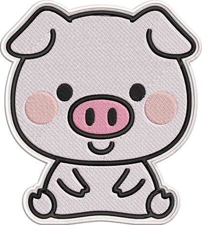 Cute Pig Patch Embroidery Design, Adorable Kawaii Pig Machine Embroidery Pattern, Funny Farm Animal Pig Embroidery