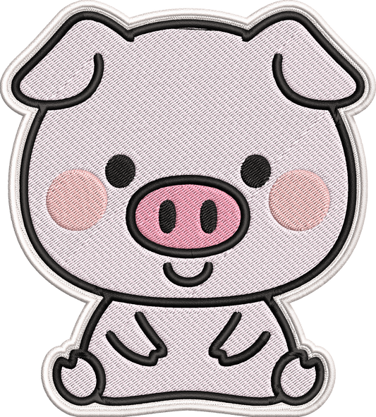 Cute Pig Patch Embroidery Design, Adorable Kawaii Pig Machine Embroidery Pattern, Funny Farm Animal Pig Embroidery
