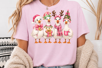 Cute Pink Christmas Goose Family PNG Festive Holiday Sublimation Design