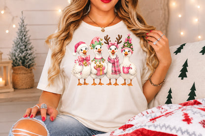 Cute Pink Christmas Goose Family PNG Festive Holiday Sublimation Design