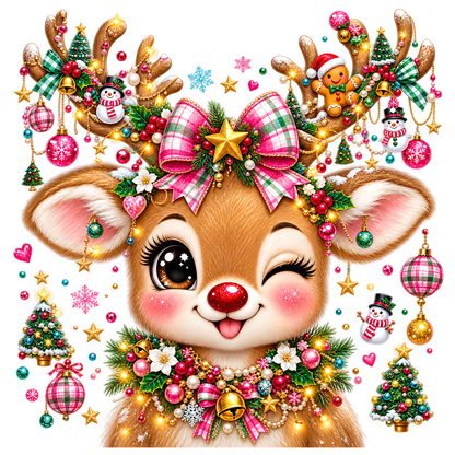 Cute Pink Christmas Reindeer PNG