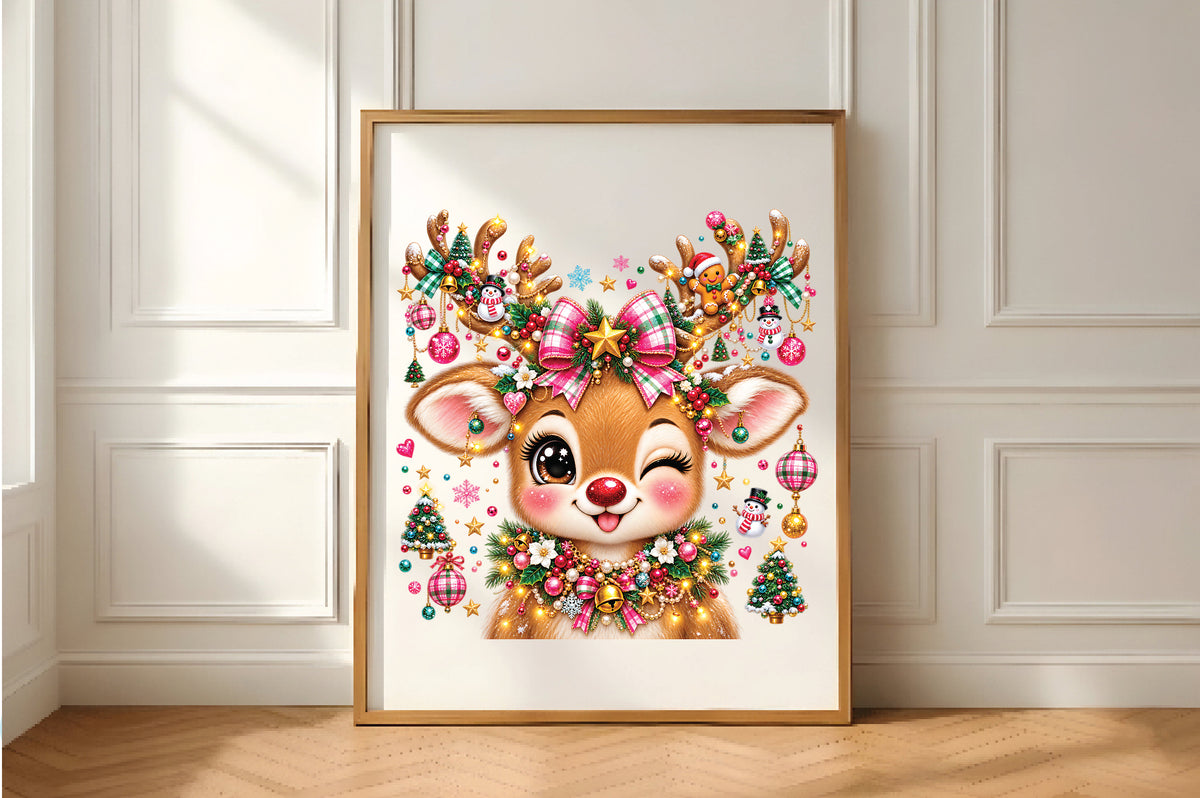 Cute Pink Christmas Reindeer PNG
