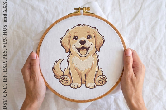 Cute Puppy Happy Dog Embroidery Design – Adorable Puppy Machine Embroidery Pattern, Cheerful Dog Animal Embroidery Design